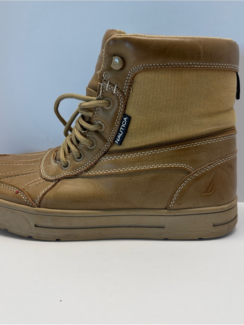 Nautica Men’s Tan Lace-Up Canvas & Leather High-Top Boots size 8